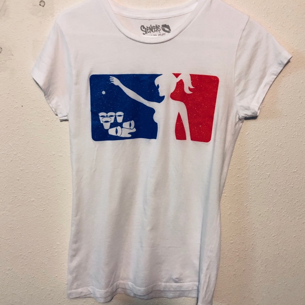 SPENCERS Beer Pong Sparkle Graphic Tee White L